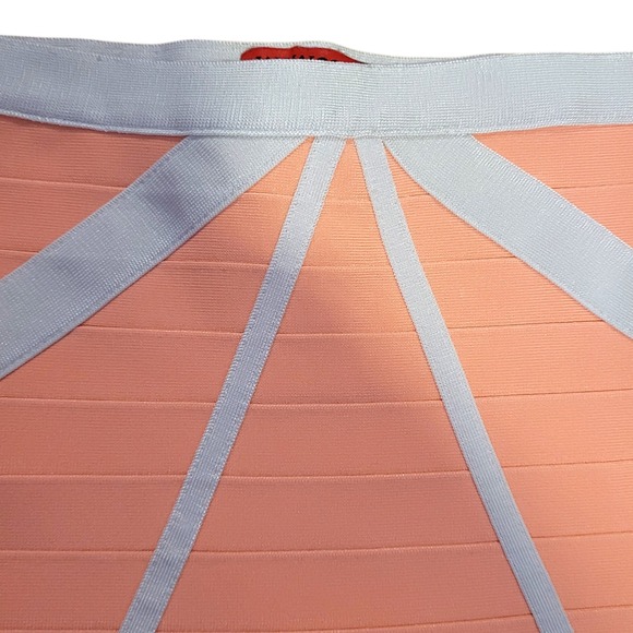 Sunburst Sculpting Bandage Mini Skirt M Coral Peach Snatching Hourglass Baddie - Picture 2 of 5